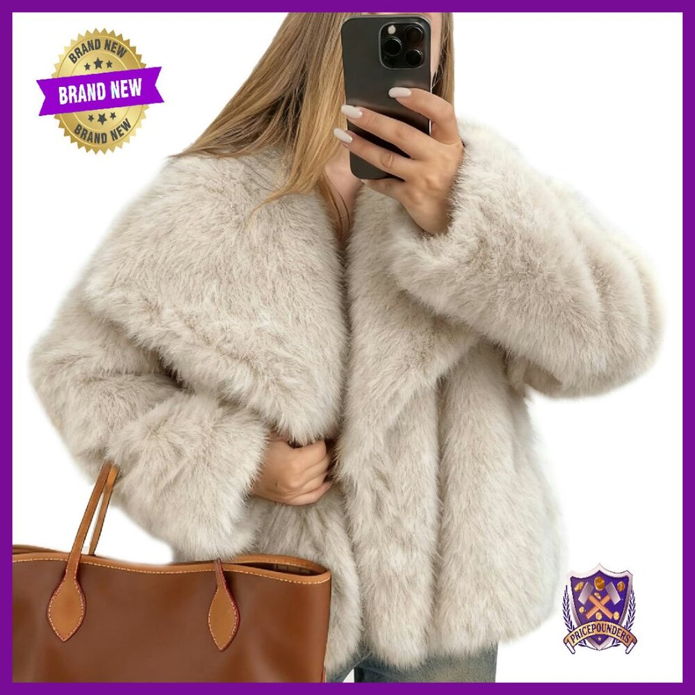Faux Fur Jacket Women's Winter Coat Fluffy Shaggy Parka Snap Button